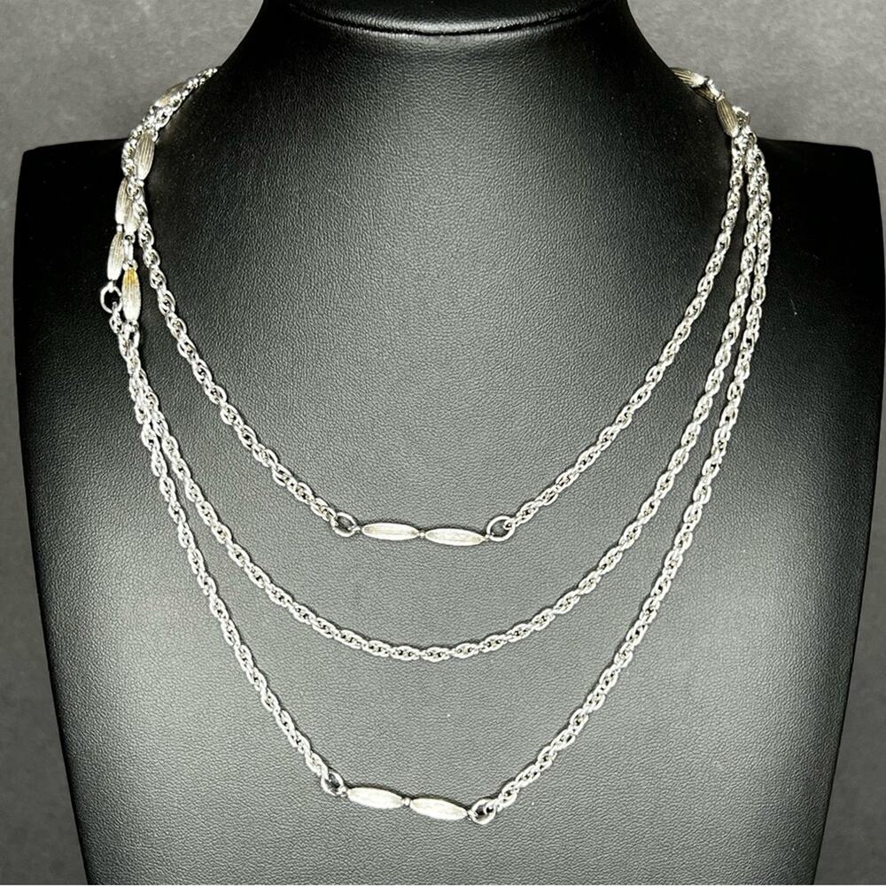 Crown Trifari Silver Tone Bar Link Chain Opera Length Necklace 26"